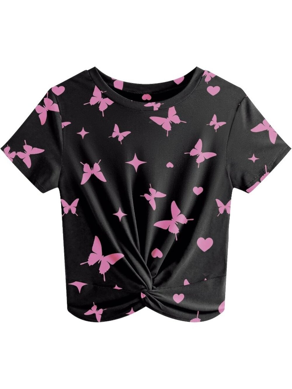 Women's T Shirt Black Summer Causal Short Sleeves Blouse Round Neck Crop Tops